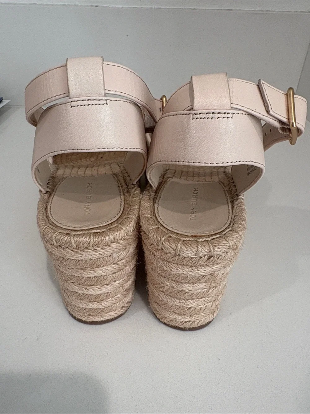 Tory Burch Woven Espadrille Platform Sandals in Ivory Leather Size 8
